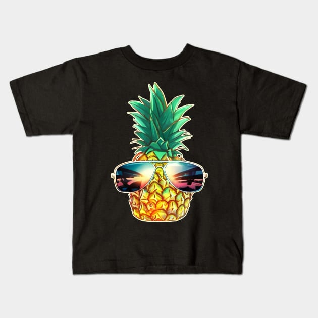 Hawaiian Pineapple with Sunglasses Aloha Beach Kids T-Shirt by Splash Graphics